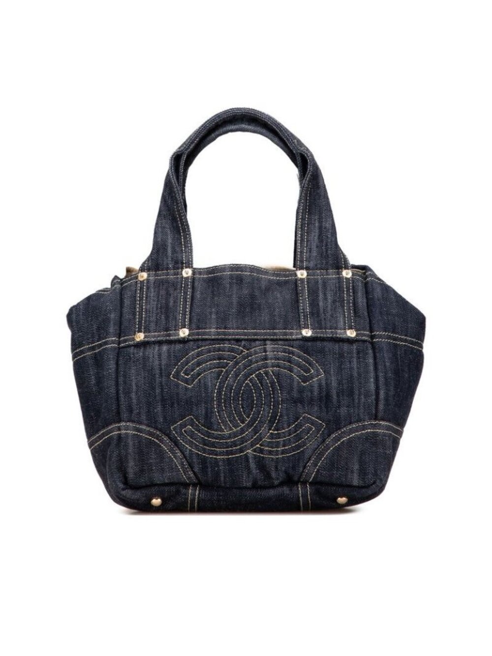 Chanel Spark Ring Denim Cc Logo Handbag Indigo Blue